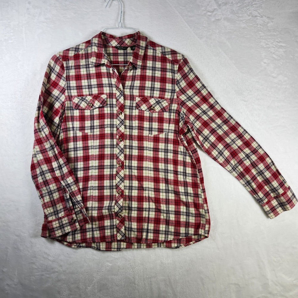 Eddie Bauer Seattle USA Plaid Flannel Shirt Women's Long Sleeve Button Down‎